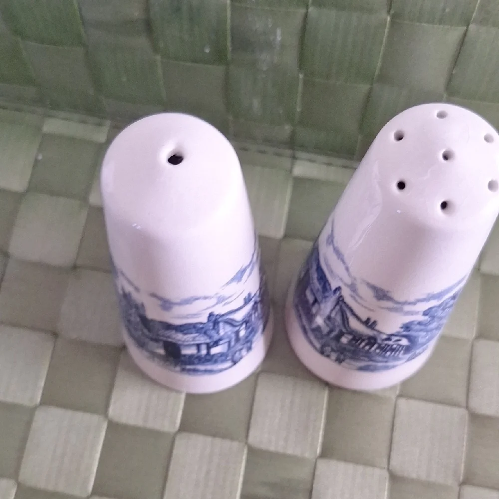 Blue and White Ceramic Salt and Pepper Shakers